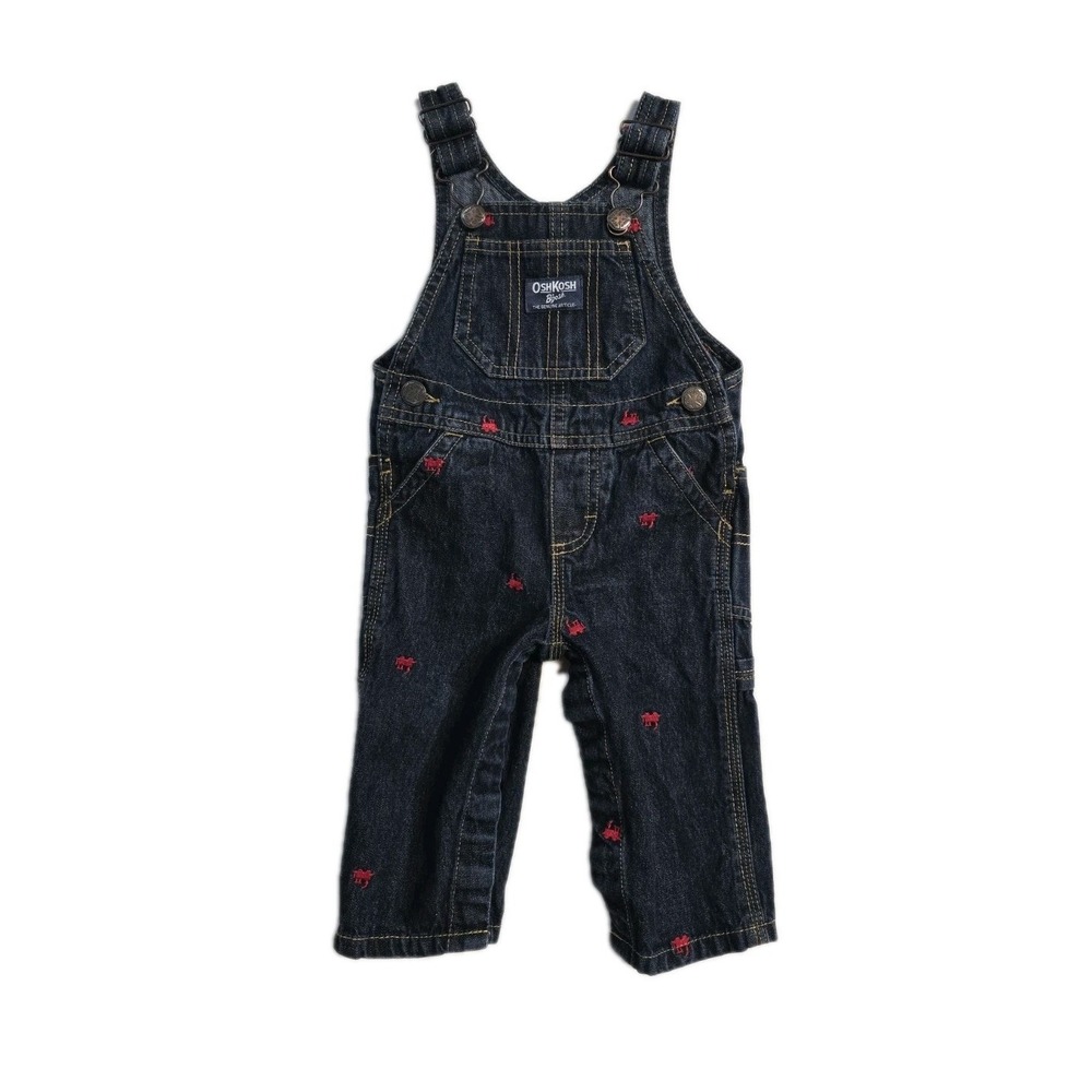 Oshkosh B'gosh Boys Overalls Denim Blue Traim Print 9 Months